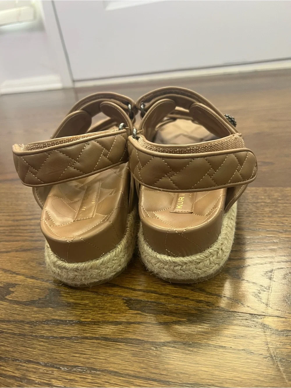 Kurt Geiger Tan Quilted Leather Velcro Sandals